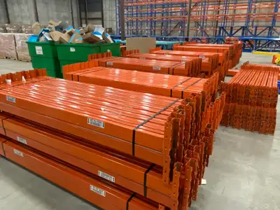 We have a huge inventory of used redirack industrial warehouse rack beams available available in sto...