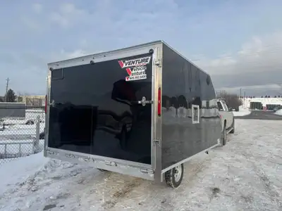 New 2026 101 inches x 12ft Hybrid Snowmobile Enclosed Trailer -One in stock, stock#0446 -Black -Rear...
