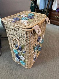 Gorgeous wicker laundry basket! Floral design on the outside