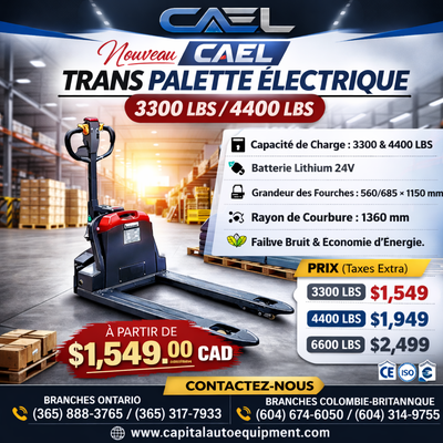 New CAEL Electric Pallet Jack 1.5T/2T/3T Certified & Warranty 1,549 CAEL Electric Pallet Jack / Elec...