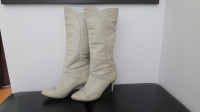 Ladies Soft Leather Cream Colour High Heel Boots - Size 8B
