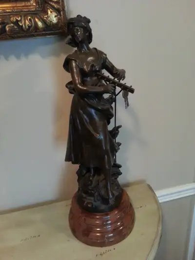 Bronze statue with marble base by Auguste Moreau, View more