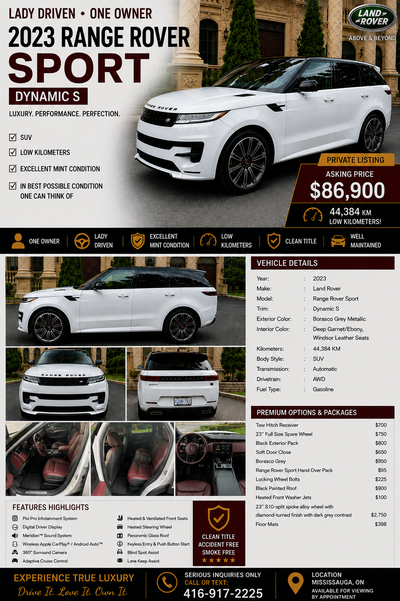 Lady driven, one owner, SUV, with low kilometers, and excellent mint condition Vehicle and Options:...