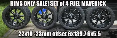 Set of 4 Fuel Maverick 22x10 Rims – 6x139.7 (6x5.5) – Aggressive -23 Offset – USED Up for sale is a...
