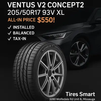 Hankook Ventus V2 Concept2 H457 205/50R17 93V XL All-In Cash Price: $550 Installed | Balanced | Tax-...