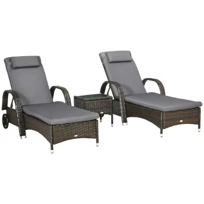 3 Pieces Wicker Patio Lounger Set with Table, PE Rattan Outdoor, View more