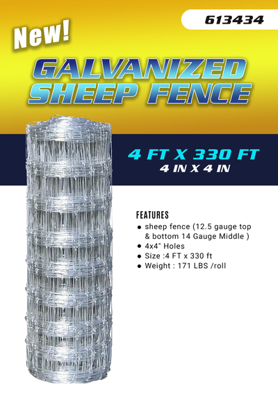 NEW 4 FT X 330 FT GALVANIZED SHEEP FENCE 4 X 4 613434 SALE $289.95 EA CHECK OUT OUR WEBSITE: http://...