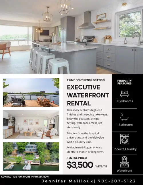 Experience luxury lakefront living in this beautifully updated 3-bedroom, 1-bath executive rental to...