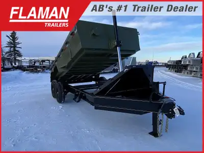 2026 Oasis 7'x14' Dump Trailer Color: Olive 14ft (L) x 7ft (W) 2x 7000lb Dexter EZ-lube Electric Axl...
