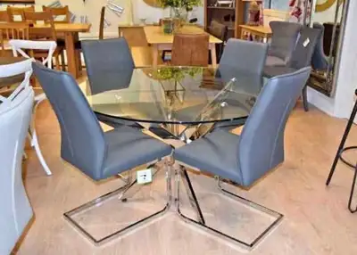 Contemporary Round Glass Dining Set (4 Chairs) – Space Saving &, View more