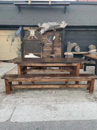 Solid wood dining table with matching bench