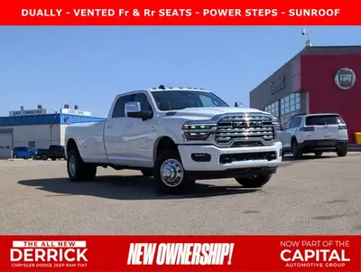This pre-owned 2025 Ram 3500 Limited Longhorn Crew Cab is finished in Bright White with a distinctiv...