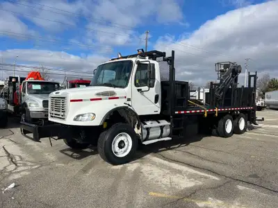 22ft Steel Flat Bed with Head Board, Winches and Straps, ''D'' Rings, Rear Mounted Hiab 144B-3 CL B...