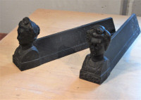 Antique Cast Iron Andirons Firedogs w/Lady Head Image, French