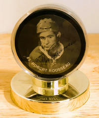 VTG Robert Rousseau Canadiens Signed Puck in Display Case
