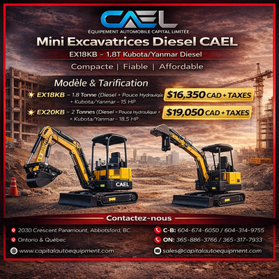 Certified • Warranty • Financing • Delivery Across Canada CAEL Diesel Mini Excavators deliver higher...