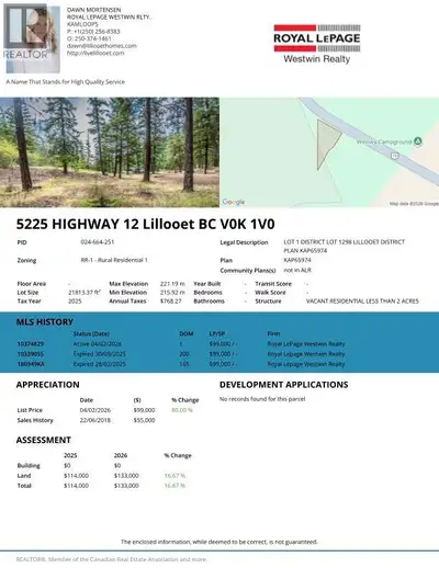 Lillooet Bc! RR Zoning, Bare Land. Discover the perfect setting for your future home on this spaciou...