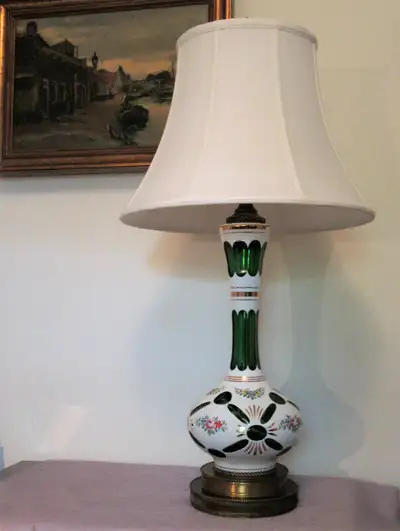 Vintage Bohemian Cased & Cut Glass Table Lamp w/Shade, View more