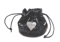 GUESS Black Drawstring Quilted Patent Leather Storage Pouch Bag