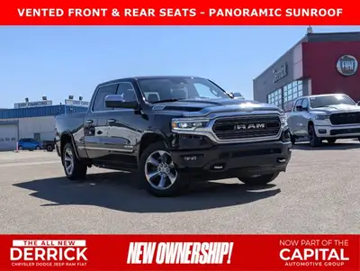 This pre-owned 2020 Ram 1500 Limited Crew Cab is finished in Diamond Black Crystal Pearl with a refi...