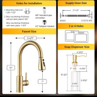DAYONE Gold Kitchen Faucet, Brushed Gold Stainless Steel Single