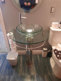 Glass Bowl Pedestal Bathroom Sink $150 OBO
