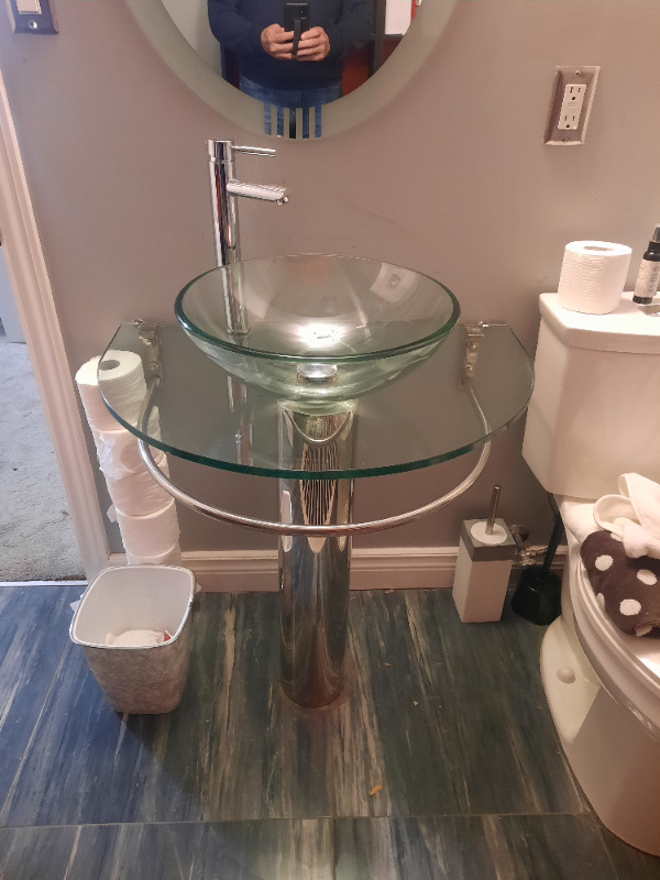 Glass Bowl Pedestal Bathroom Sink $150 OBO in Bathwares in Oakville / Halton Region