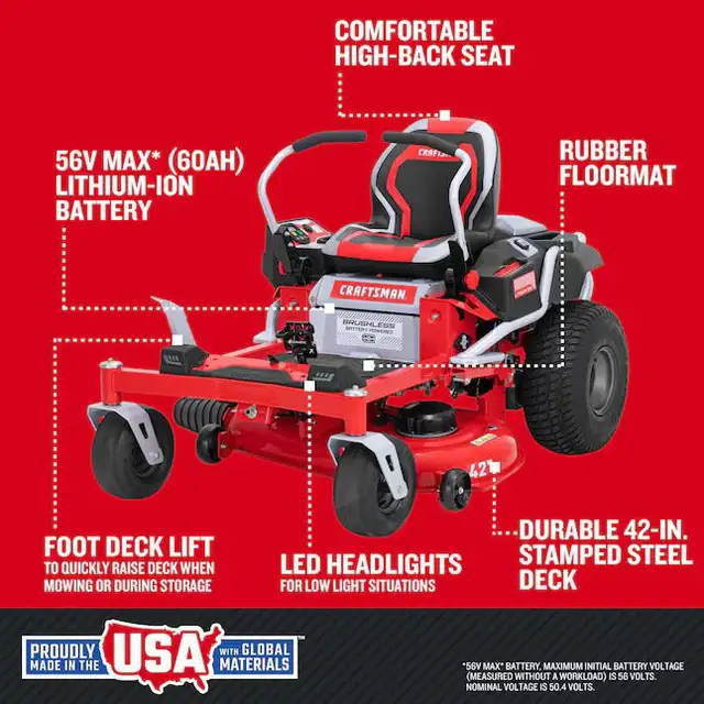 Craftsman 42-in Battery Zero-turn Riding Lawn Mower CMCRM in Lawnmowers & Leaf Blowers in Lethbridge - Image 7
