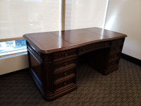 Large Solid Wood Office Desk with Leather Inlay