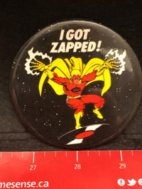 Retro 80s record store pin button I got zapped!