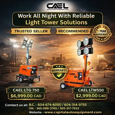 New CAEL Light Towers – Certified & Warranty 9,999 CAEL Light Towers – Portable, Powerful & Illumina...