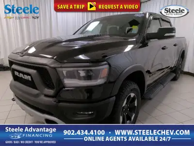 Remarkably capable, our 2022 RAM 1500 Rebel Crew Cab 4X4 is a terrific trail truck with a rugged Dia...