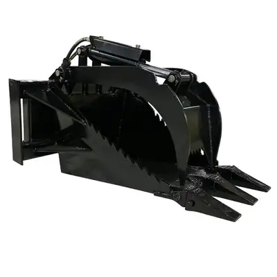 New Mini Skid Steer Stump Bucket with Hydraulic Grapple Heavy-Duty Steel, 35.25 Max Opening | MSSBG4...
