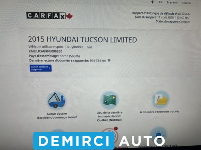 2015 Hyundai Tucson **JAMAIS ACCIDENTEE**LIMITEE AVEC NAVI**CUIR dans Autos et camions  à Laval/Rive Nord - Image 2