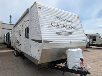 Double Slide Catalina Bunkhouse Trailer w/Rear Loft Bed, TV/Wardrobe Cabinet, Sofa Slideout w/Flip-U...
