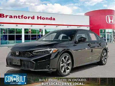 The 2026 Honda Civic Sedan Hybrid Sport Touring features an integrated navigation system to guide ev...