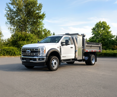 2026 Ford F550 Reg Cab Dump Truck Package 9’ Steel Custom Dump Body with Split Fold Down Sides & Qui...