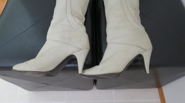 Ladies Soft Leather Cream Colour High Heel Boots - Size 8B in Women's - Shoes in Edmonton - Image 3
