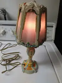 VINTAGE HAND PAINTED METAL LEAD LAMP - OVER 100 YEARS OLD