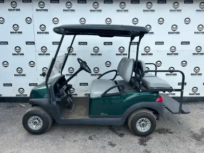 Step up your game with the 2022 Club Car Tempo, a vibrant metallic green 4-passenger electric golf c...