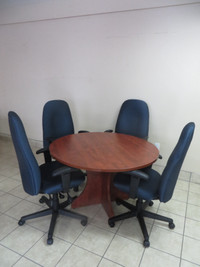 Used 42'' Round Conference Table with 4 High Back Chairs