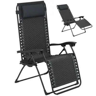 Wicker Folding Lounge Chair with Adjustable Backrest, Rattan Rec, View more