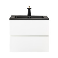 24" White Wall Mount Bathroom Vanity w/ Quartz countertop