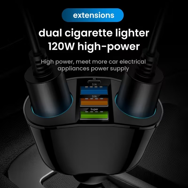 66W 4-Port USB Car Charger with 2 Cigarette Lighter Adapters in Cell Phone Accessories in Mississauga / Peel Region - Image 9