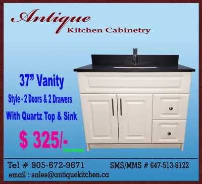 $325=37 Bathroom Vanity with Drawers,Quartz Top & Sink for SALE Buy direct from Manufacturer & Save...