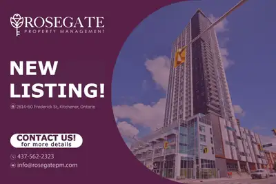 Modern 2-Bedroom Condo with Balcony – Only Hydro – Kitchener Welcome to 2814 – 60 Frederick Street,...