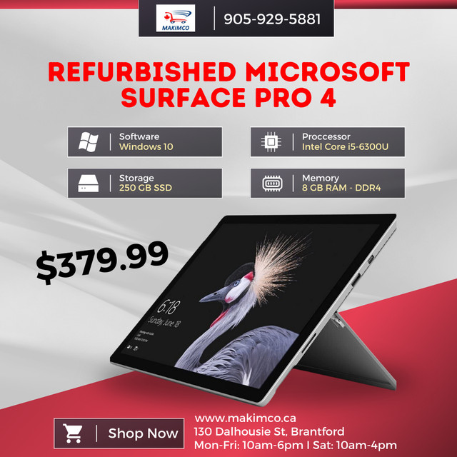 Refurbished (Good) Microsoft Surface Pro 4 12.3" in Laptops in Hamilton