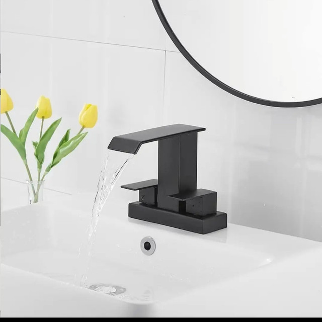 2 Handle 4 Inch Bathroom Vanity Waterfall Faucet YBlucklly Matte in Plumbing, Sinks, Toilets & Showers in Gatineau - Image 2