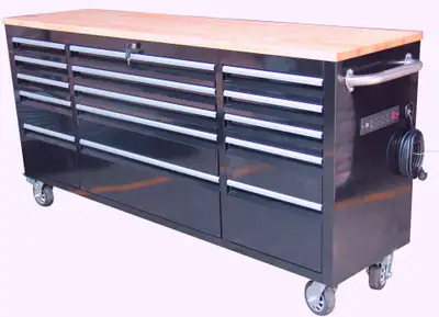 NEW 6 FT 15 DRAWER TOOL BENCH WORKBENCH WITH POWER & USB $1,095 Massive 6FT Rolling Workbench 15 Too...