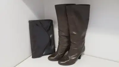 Ladies Brown Leather Boots - Size 7 & Brown Leather Clutch Bag, View more